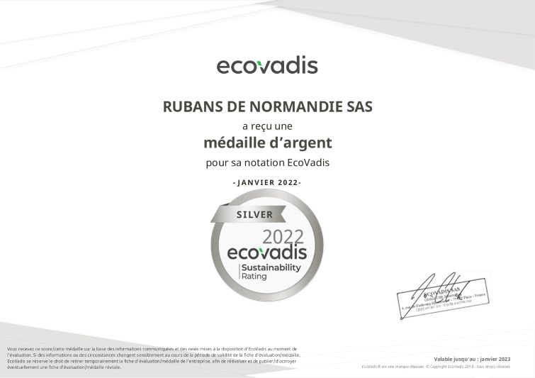 RUBANS DE NORMANDIE  EcoVadis Rating Certificate 2022