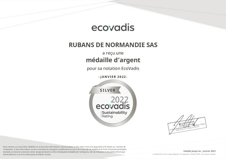 RUBANS DE NORMANDIE EcoVadis Rating Certificate 2022 RUBANS DE NORMANDIE EcoVadis Rating Certificate 2022