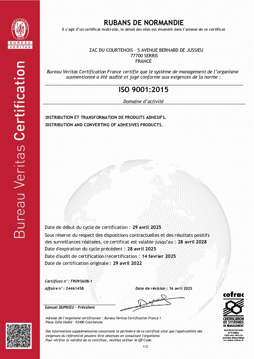 Certification Qualité Groupe RUBANS ISO9001
